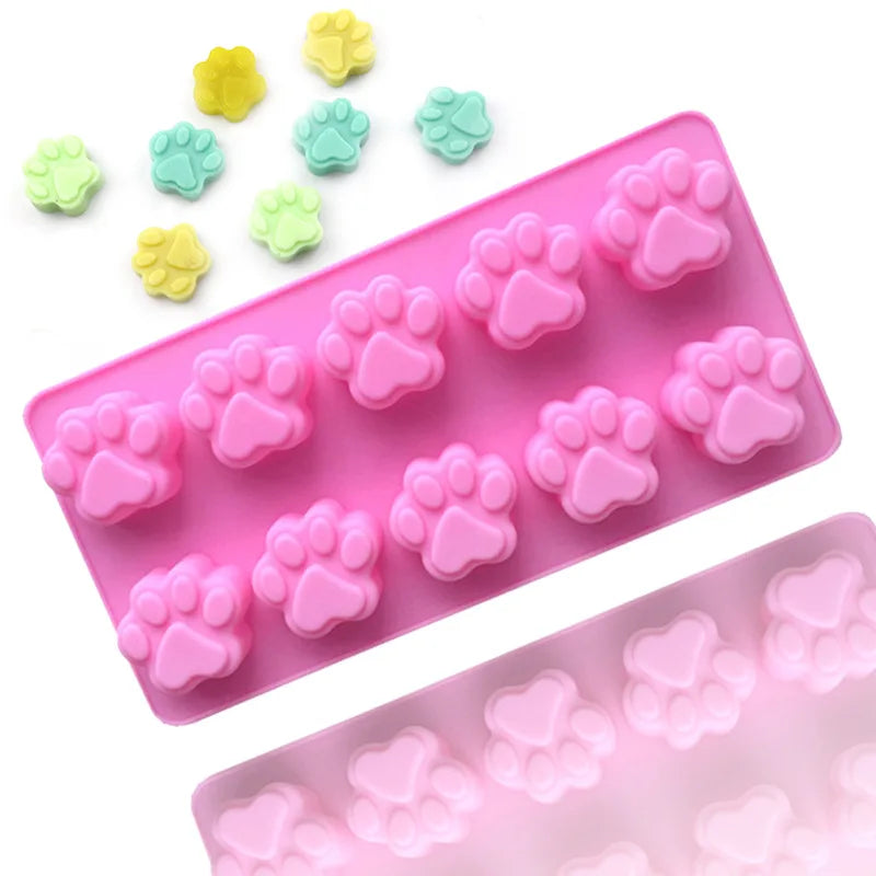 Dog Paw Bone Mold Pet Frozen Treats Silicone Mould Puppy Cat Print Treat Moldes De Silicona Baking Accessories Cupcake Topper