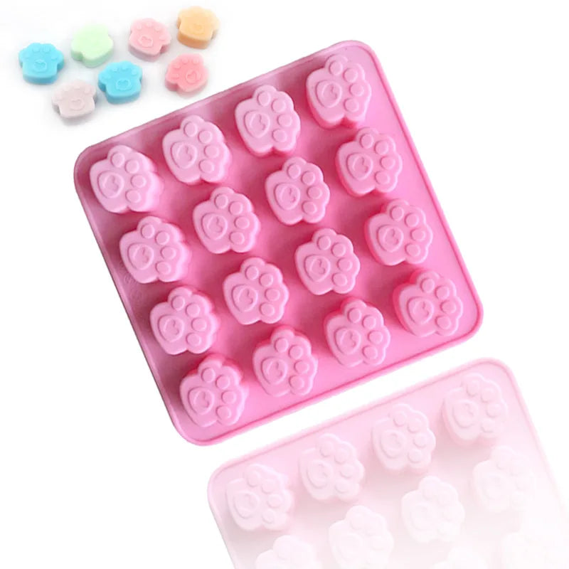 Dog Paw Bone Mold Pet Frozen Treats Silicone Mould Puppy Cat Print Treat Moldes De Silicona Baking Accessories Cupcake Topper
