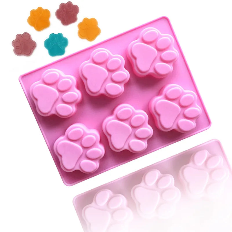 Dog Paw Bone Mold Pet Frozen Treats Silicone Mould Puppy Cat Print Treat Moldes De Silicona Baking Accessories Cupcake Topper